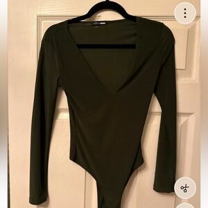 Fashion Nova Olive Green Long Sleeve Bodysuit